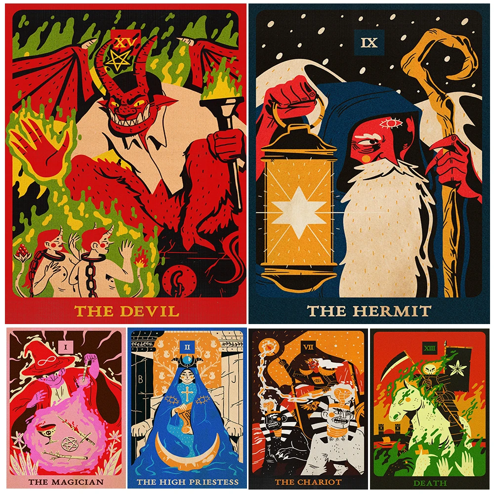 

Destiny Tarot,Witchcraft Fantasy Art Poster And Print,The Devil,Death,Wheel Of Fortune,Justice,Hermit,Abstract Wall Art Print