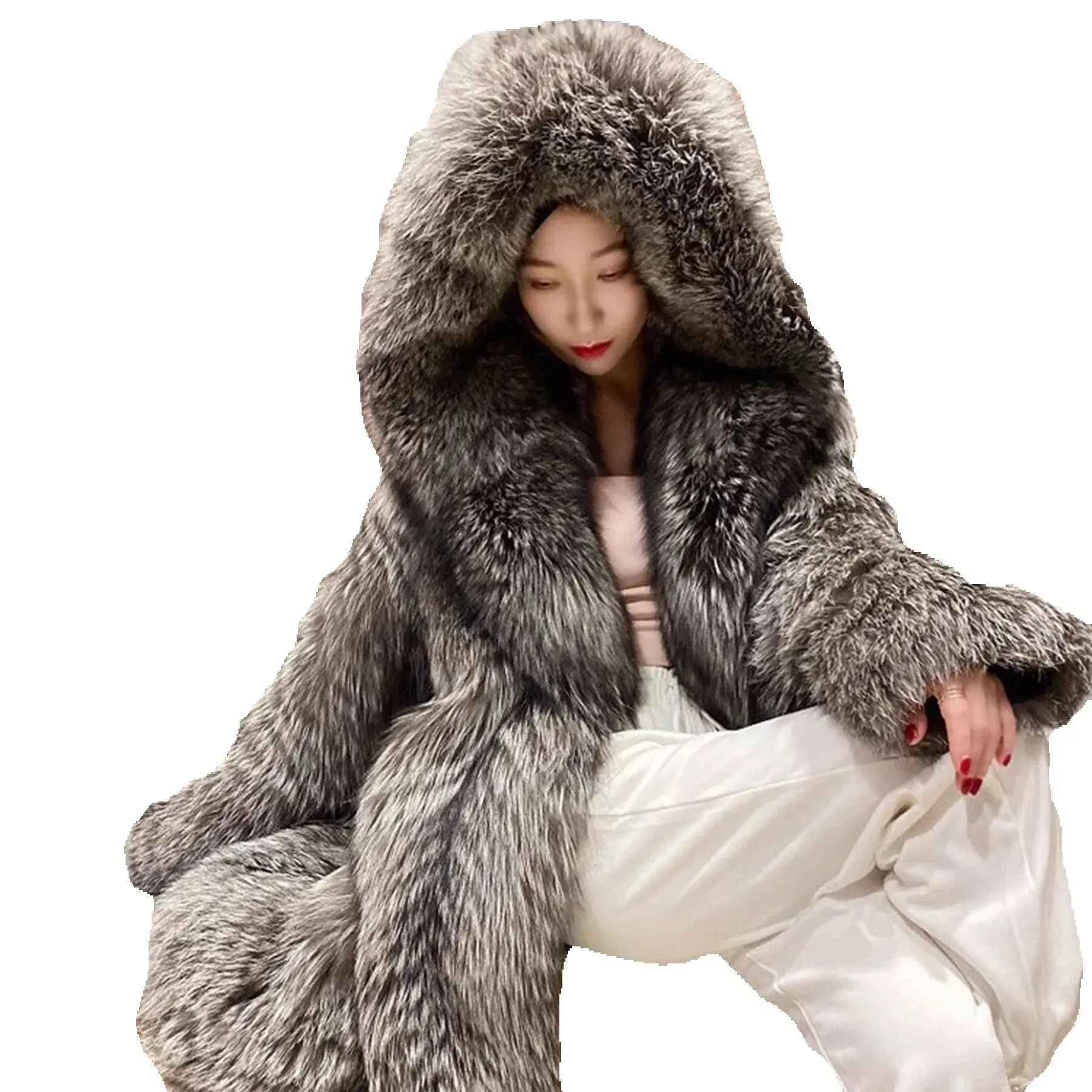 

Новая женская шуба на осень и зиму, длинная женская ветровка из лисьего меха из кожи, модная шуба, яка делает y.