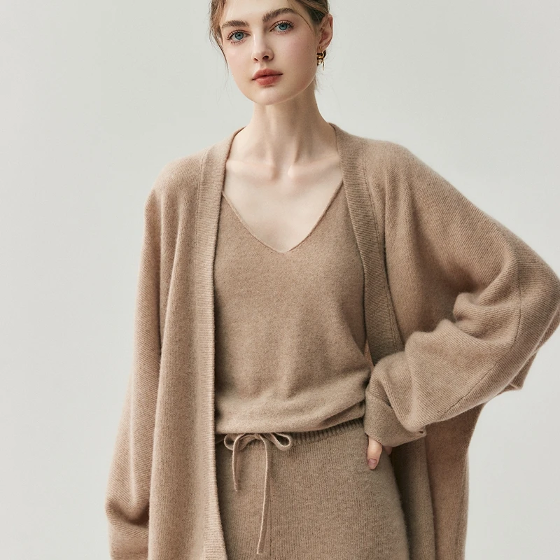 

New Style Autumn Winter Women 100% Cashmere Sweater Casual Knitted Cardigan Tops Elegant Pure Color Thick Warm Woman Sweater