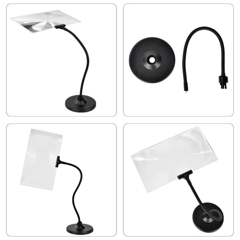 4 Times Glass Handheld 10x5.7inch Large Page Sheet Magnifier with Detachable Base Adjustable Flexible