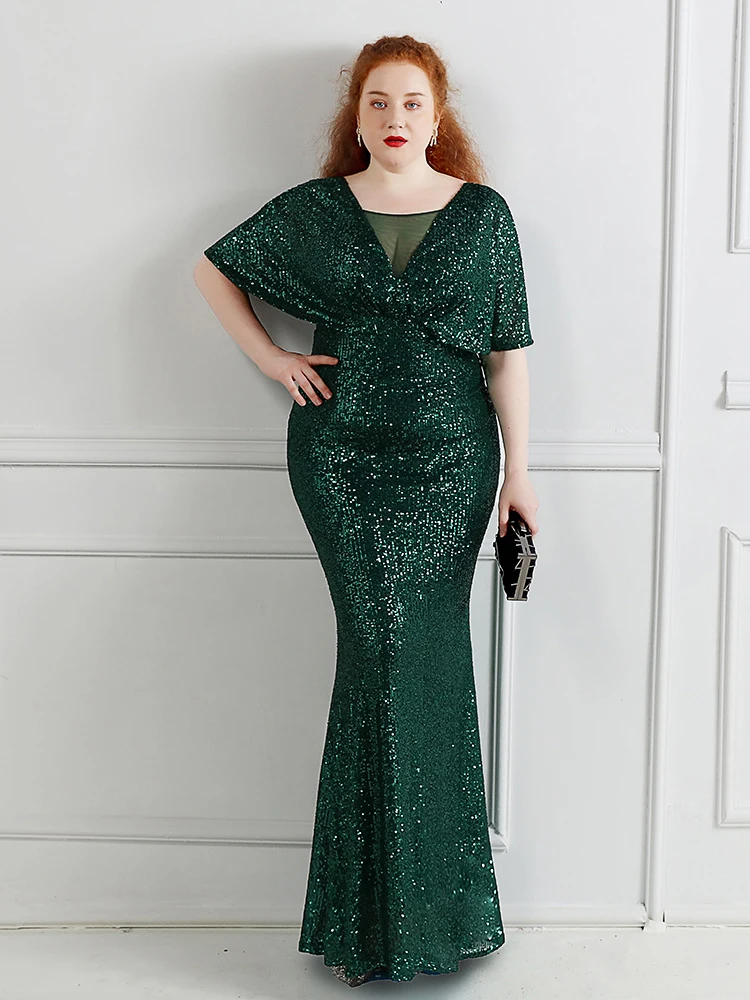 slim fit dress slacks La Femme Long Sleeve Sequin Plus Size Dress with Slit - Black main image 0