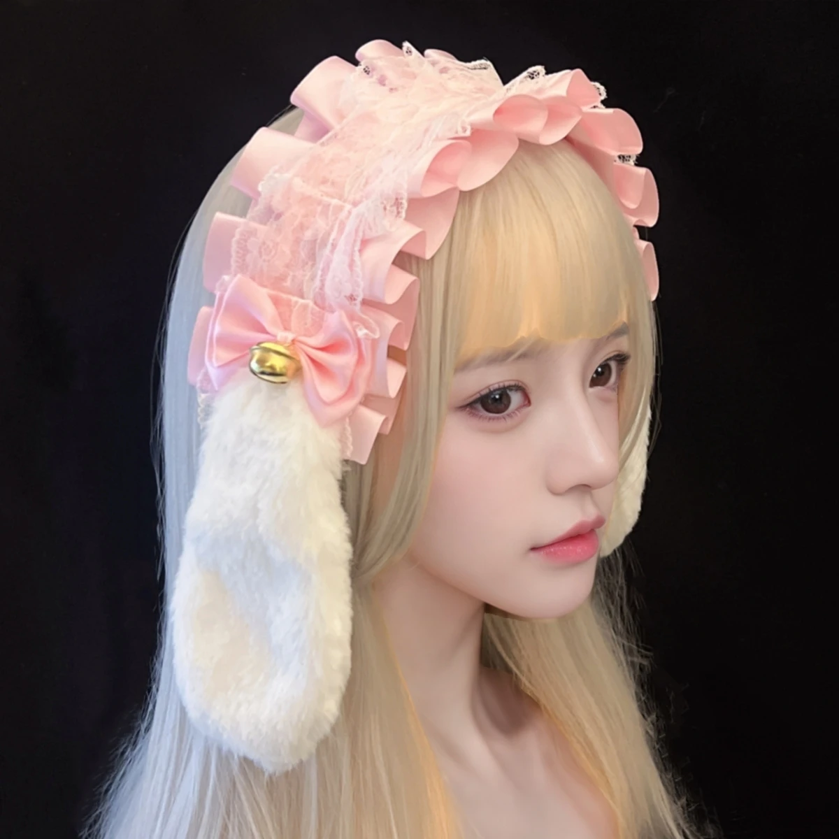 

Japanese Rabbit Ear Lolita Lace Bow Lop Bunny Ears Headband Hairband Kawaii Cosplay Hair Accessories D840
