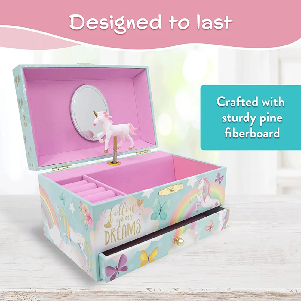 Musical Jewelry Box Kids Musical Storage Case With Mirror Spacious Storage For Necklaces And Rings Vanity Table Centerpiece