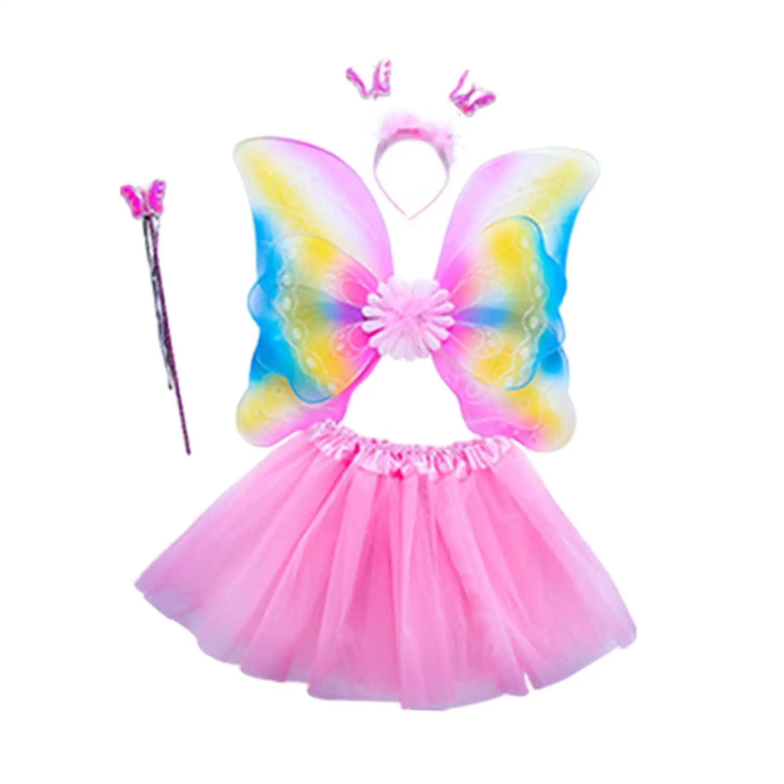 4x Girls Fairy Costume Dreamlike Butterfly Wing Kids Princess Cosplay Dress up Accessories for Birthday Role Play Party Favors