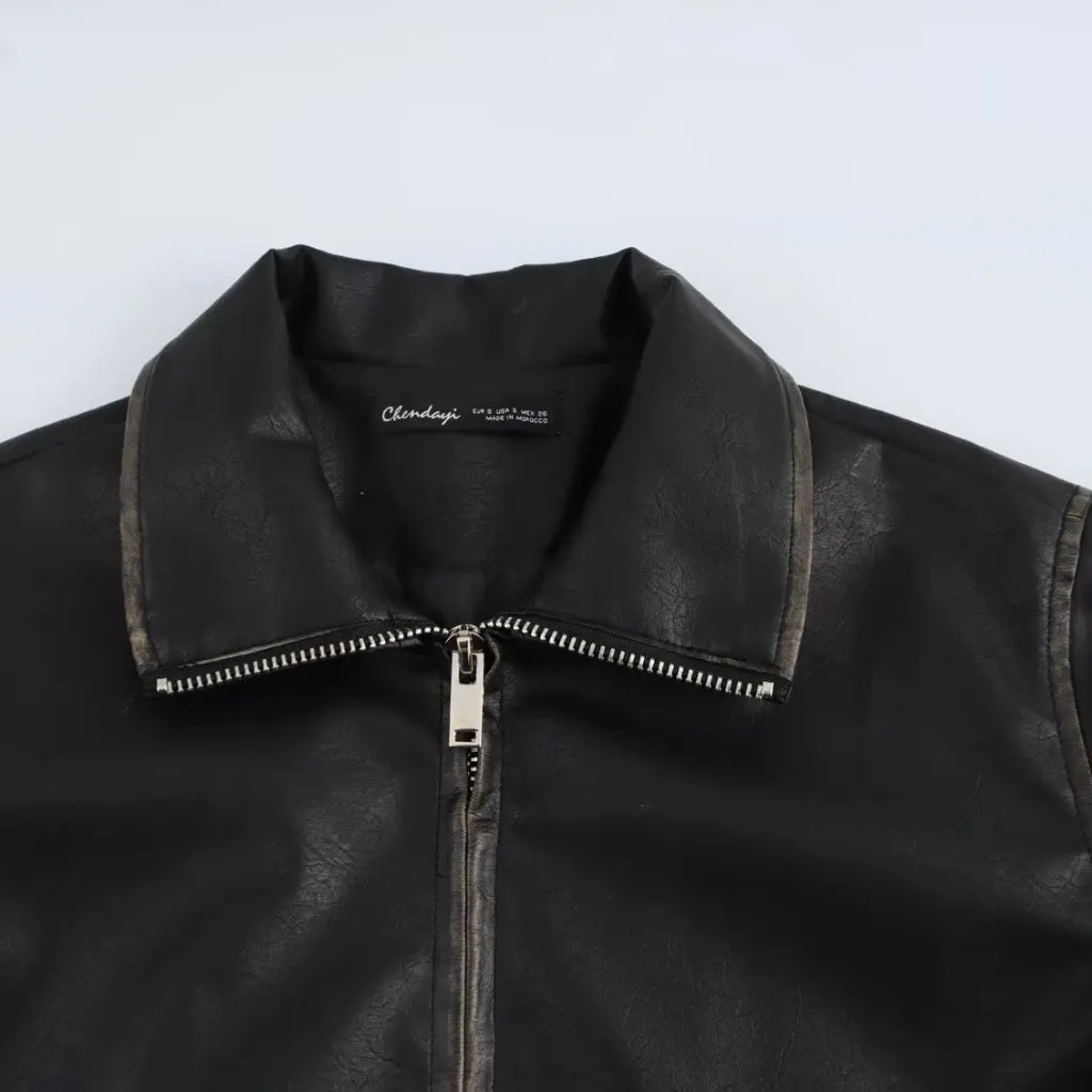 レトロアメリカンスタイルラペルPUレザージャケットレディースカジュアルルーズフィット春ファッションオールマッチコート