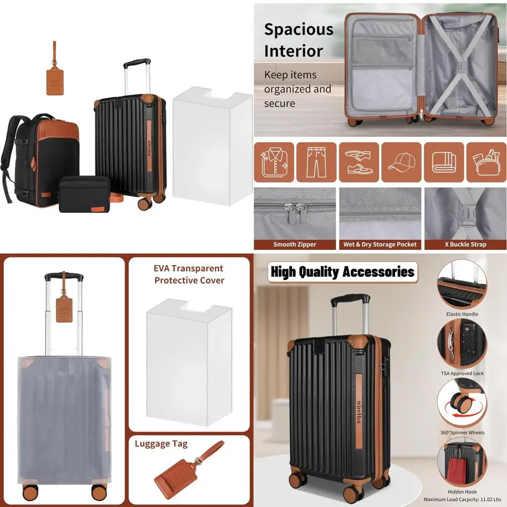 Vintage Style 20 Inch ABS+PC Hardshell Carry-On Luggage Set with Backpack for Men, Airline Approved Small Suitcase Travel Gear