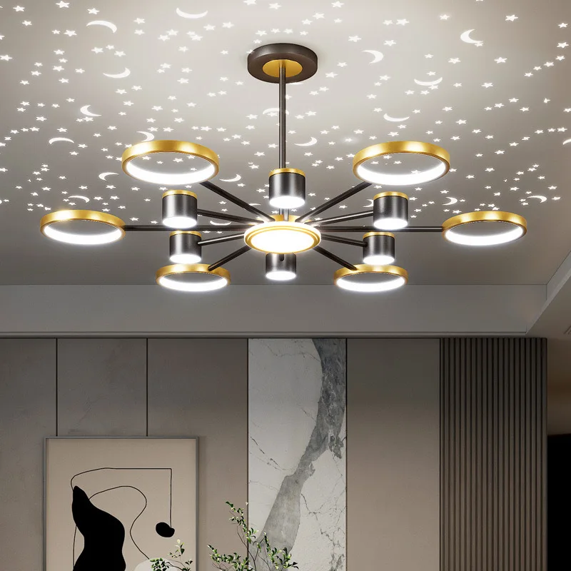 

2024 Chandeliers Bedroom Nordic Ceiling Lights Fixture Black Creative Home Interior Ceiling Chandelier Dimmable Romantic Starry