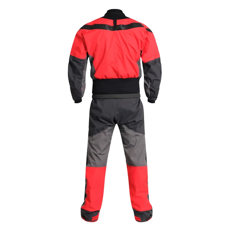 Tuta asciutta da uomo in 1 pezzo, 3 strati, guarnizione in lattice, rossa, impermeabile, sopravvivenza, attrezzatura per kayak, cerniera in rilievo, calza in neoprene