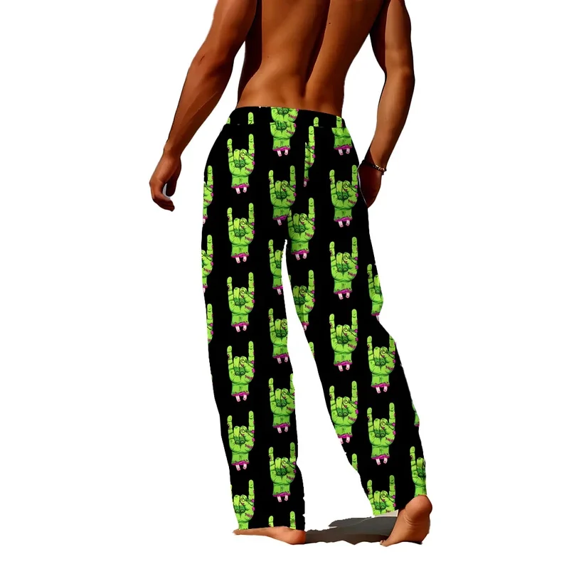 

New men's Casual Pants for Home Skin Friendly and Silky Thin Sleepwear 3D Printed Finger Print Beach Pants