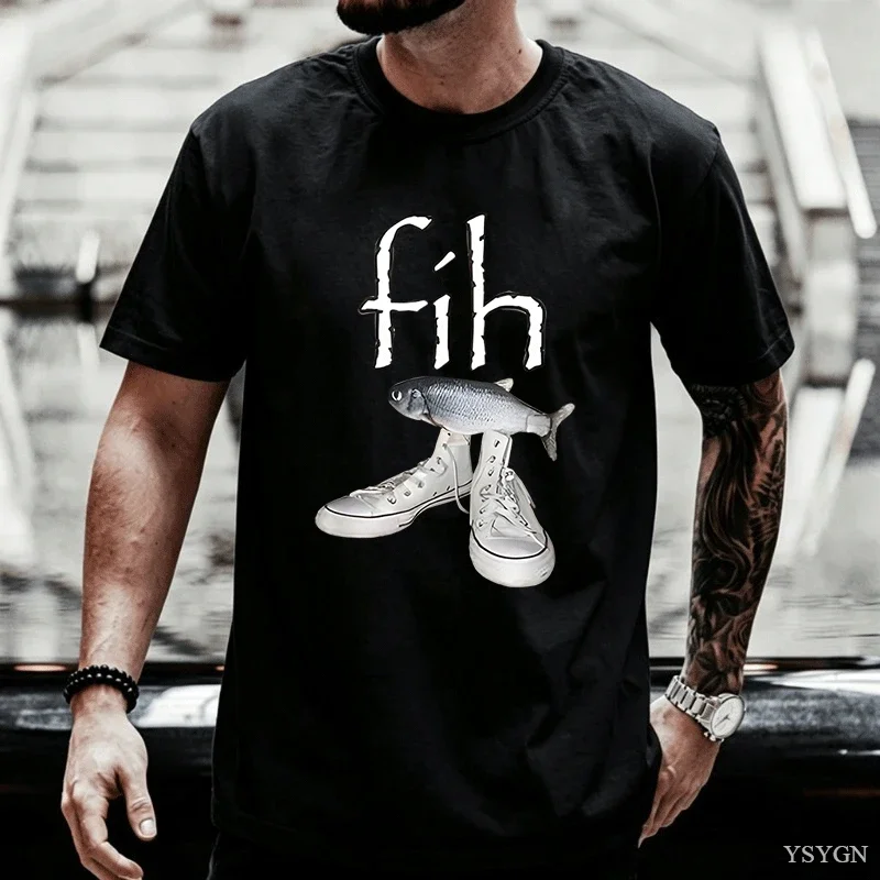 Funny New Style Hot Sale Fih Shoes Graphic T Shirts Misspelled Fish Meme T-shirts Men Women Casual Fashion Short Sleeve T-shirt
