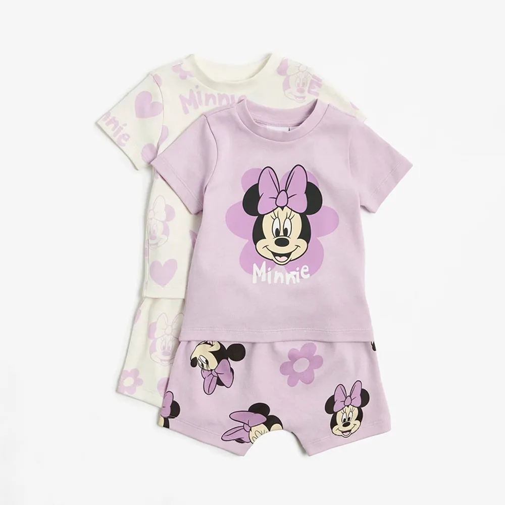 2Sets/pack Disney Minnie Mickey Mouse Baby Girl Outfits Cotton Short Sleeve Tshirt + Shorts Summer Kids Boy Sets