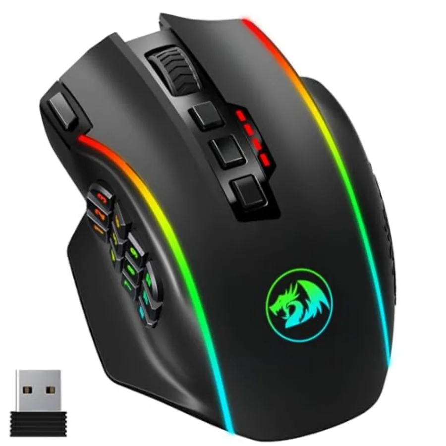 

Wireless Gaming Mouse for PC Laptop MOBA FPS 16000 DPI 16 Macro Programmable Buttons with RGB Rechargeable 12 Side Buttons 70Hr