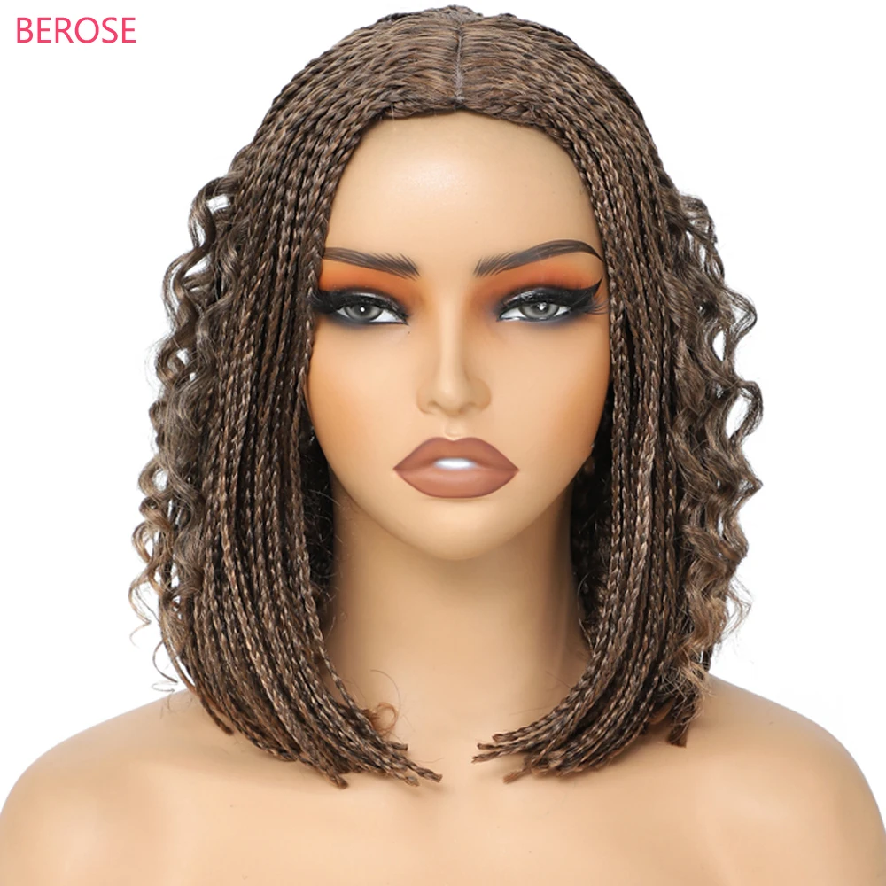 12inch Box Braided Hair Wigs on Sale Clearance #1B 30 BUG Glueless Handmade Hair Braided Wigs with Curly Style pelucas de mujer