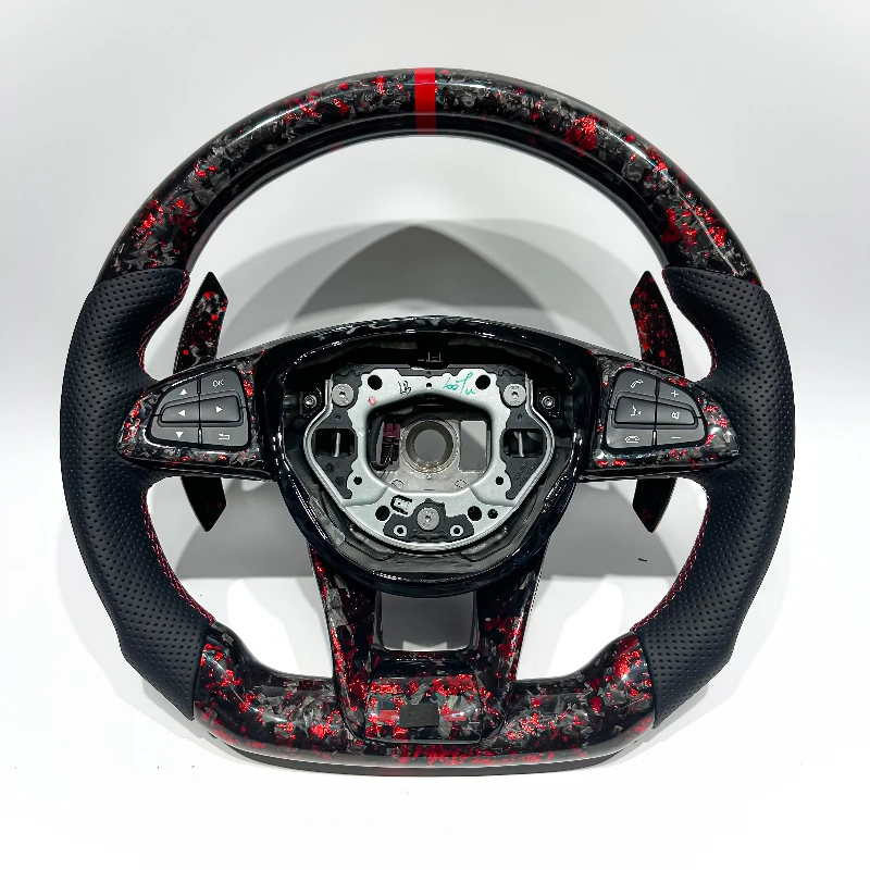 

Factory Customized Forged Carbon Fiber Steering Wheel for Mercedes Benz AMG W205 W204 W203 W212 W213 CLS W222 C300 Red Sport