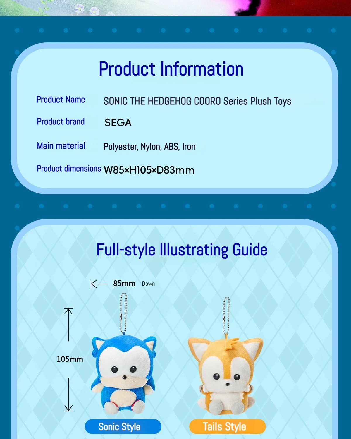 SEGA Prize Sonic The Hedgehog Tails Mini Plush Keychain Cooro Series Soft Stuffed Animal Bag Pendant Anime Game Fans Collectible