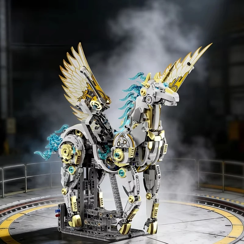 1499pcs Unicorn Pegasus Building Blocks Set - Technical Mechanical Mythical Animal Model with LED Light STEM MOC Creative Gift f