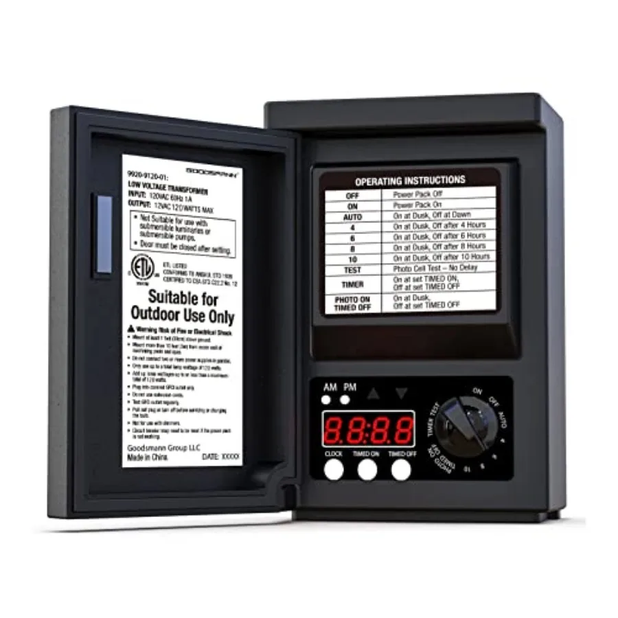 Low Voltage Transformer Outdoor Lighting Transformer for Landscape Lights with Photo Eye Sensor and Timer 120V AC to 12V AC 992