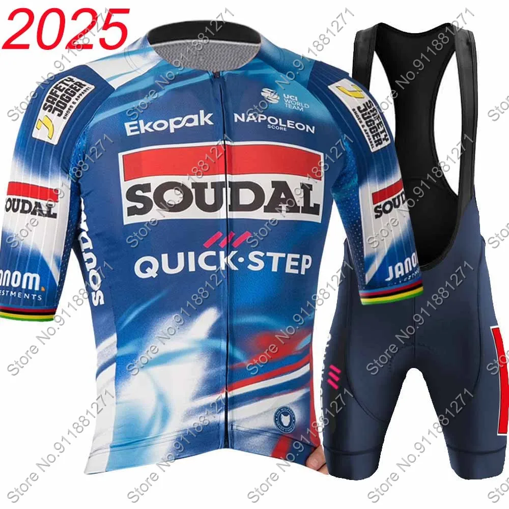 Soudal Quick Step 2025 Team World Champion Cycling Jersey Set Mens Clothing Road Bike Suit Bicycle Shirt Bib Shorts MTB Maillot