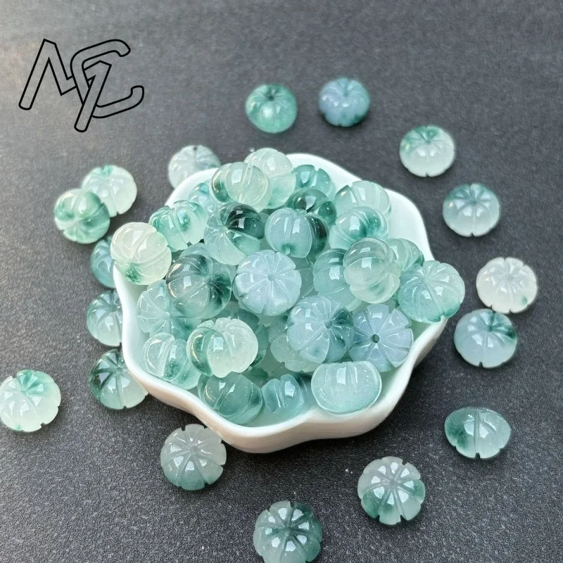 10pcs A Green Jade Pumpkin Beads DIY Earrings Bracelet Charm Jadeite Jewellery Fashion Accessories Amulet Gifts for Women Men - view 3