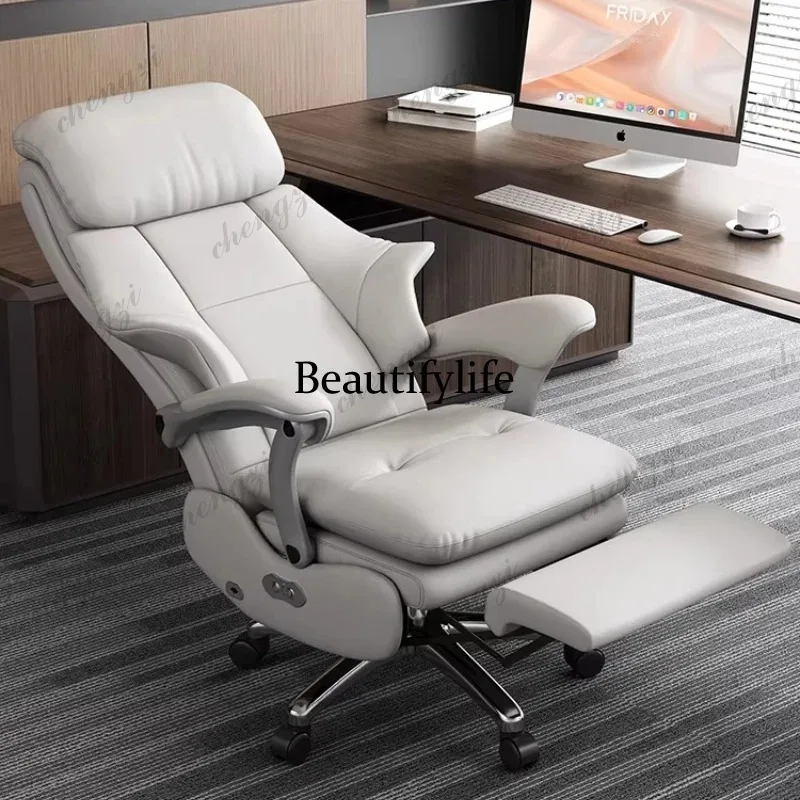Electric Executive Office Chair - Genuine Leather Reclining Desk Chair with Luxurious Design for Home Business Furniture