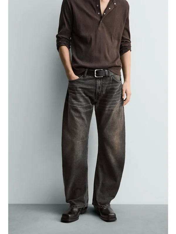 

Новые мужские джинсы из хлопка с зауженным кроем, ретро-стиль, средняя посадка, повседневные, синие, прямые брюки, классический цвет 08408