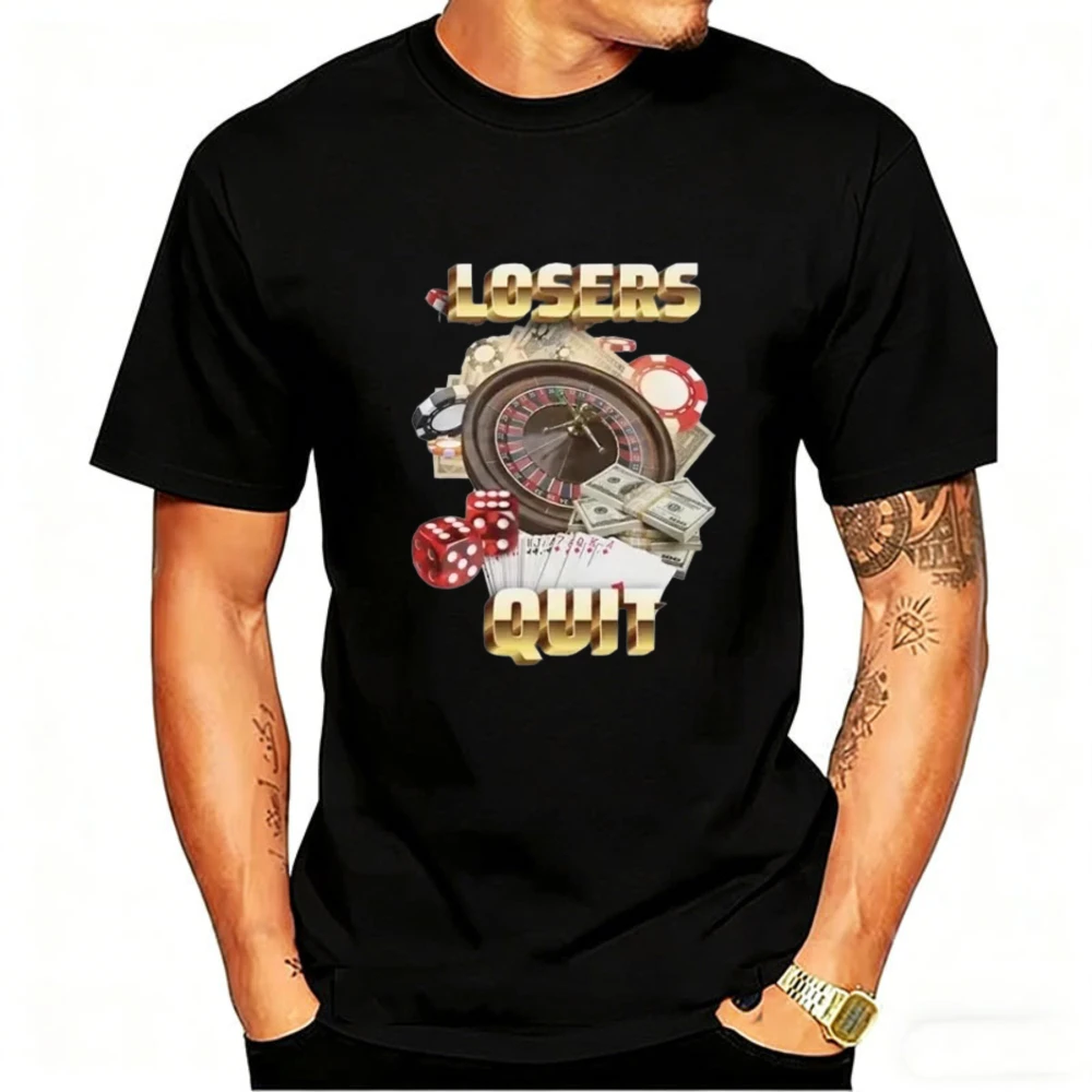 Vintage Losers Quit Gambling Meme Graphic Printed T Shirt Woman Fashion Short Sleeve Round-Neck T-shirts Casual Fashion Clothing