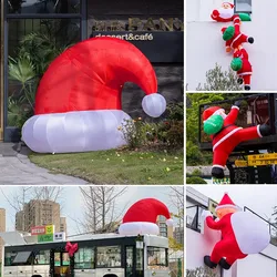 2m Christmas Air Model Eaves Hanging Three Santa Claus Backpacks, Christmas Hats, Decorated Led Lighting Venue Layout Props New