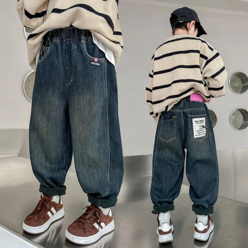 

Baby Boys Jeans Ages 4-14Y Child Y2k Pants Tween Boys Denim Students Spring Autumn Long Trousers Toddler Straight Jeans