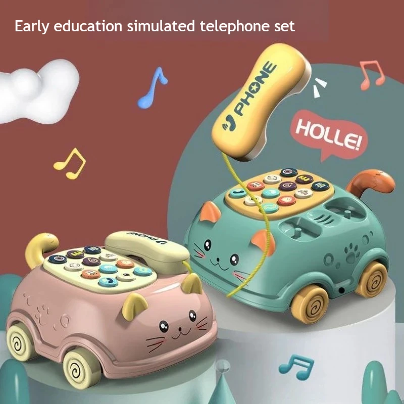 

3 In 1 Cat Cartoon Animal Musical Phone Toy Baby Toddler Interactive Light Sound Story Teaching Early Education Vocal Toy