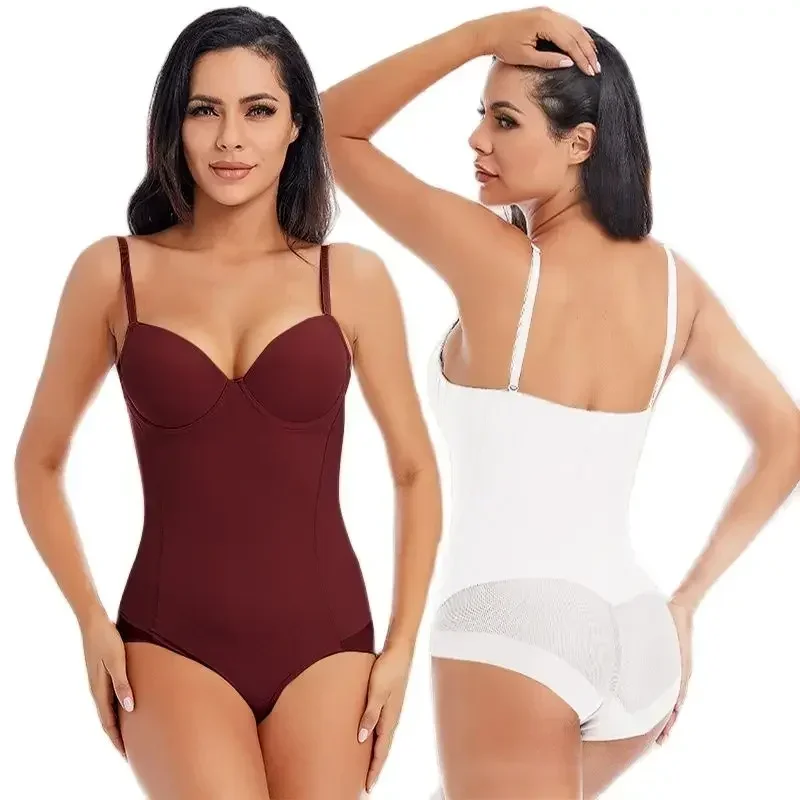 

White Bodysuit Women Shapers Stretch Solid Color Silky Underwear Shapewear