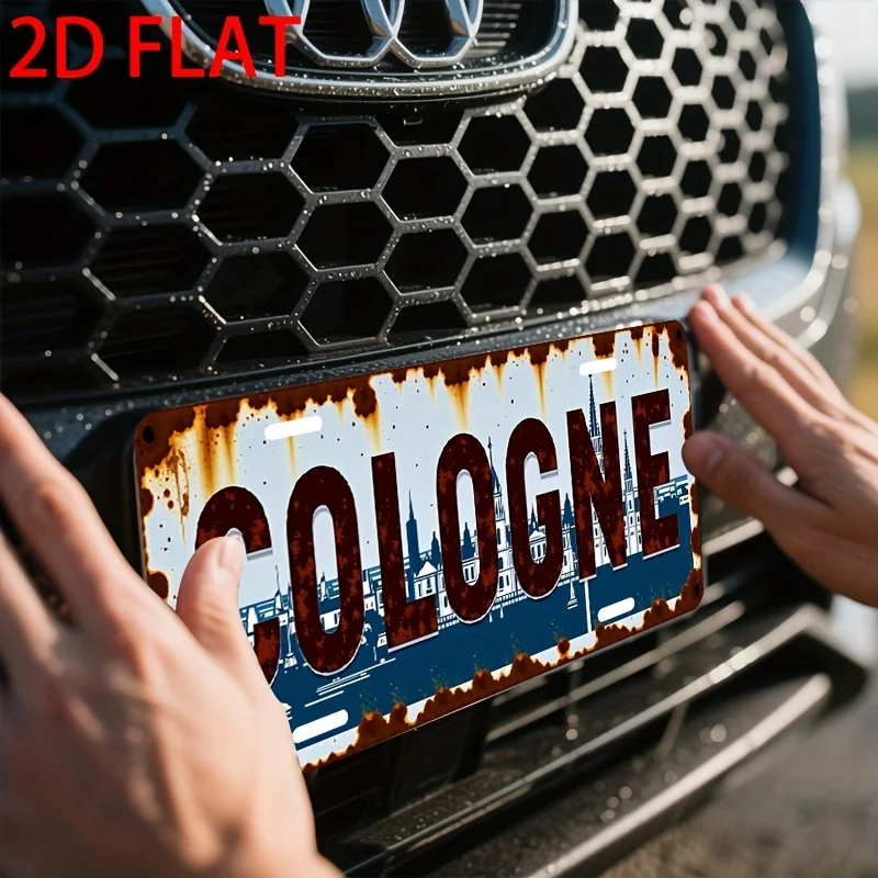 Vintage Kölner Stadtlandschaft Nummernschild 2D Flaches Aluminium-Blechschild Wandkunst-Dekoration für Garage, Bar, Männerhöhle und Auto-Frontschild-Deko