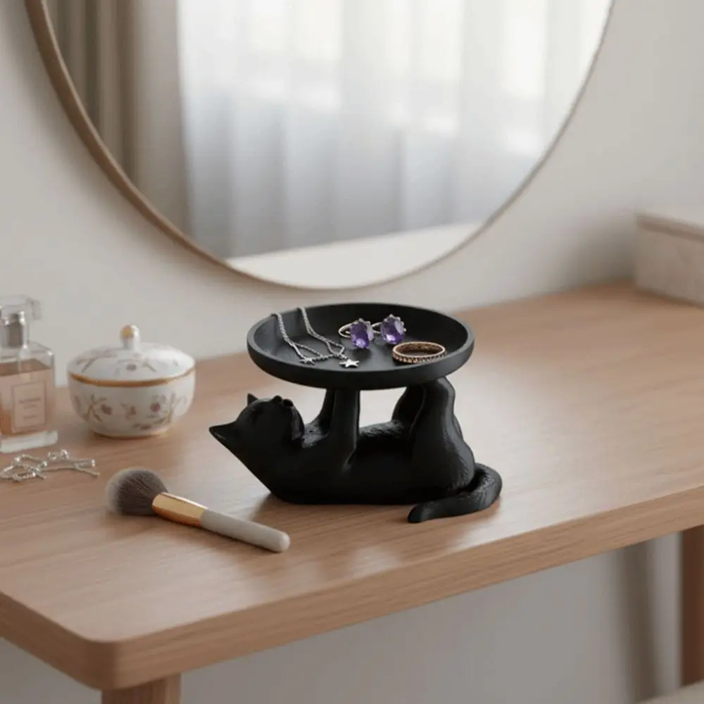 Fun Cat Shape Cat Jewelry Tray Large Capacity Black Jewelry Storage Tray Save Space INS Mini Key Tray Photography Props