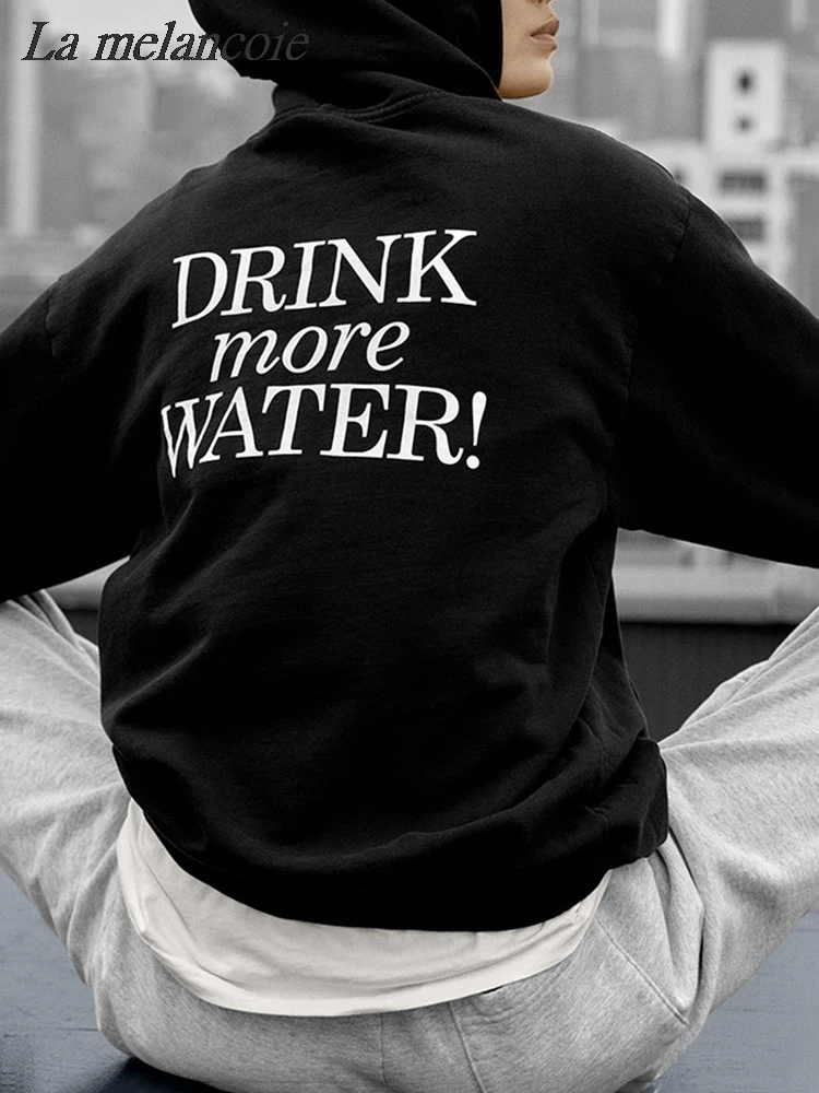 

Letter Printed Hooded Sweatshirt Women 2024 Spring Long Sleeve Cotton Sport Hoodies Streetwear Casual Loose Classic Sweatshirts
