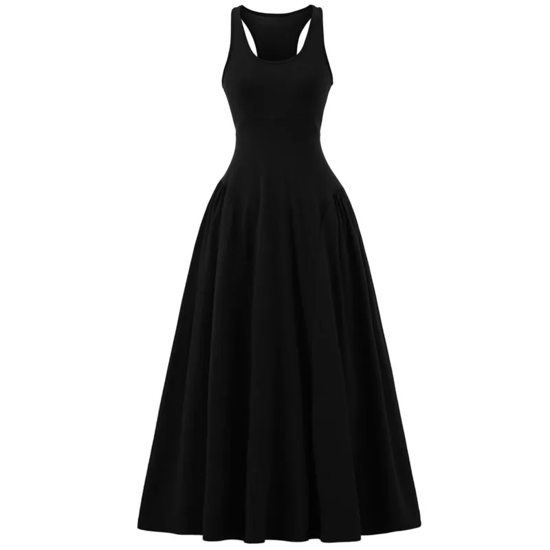 HKSH 春夏新作 レディース タイドシック インファッション エレガント スリムフィット タンクドレス 無地 ノースリーブ Aライン ロングドレス HK5629