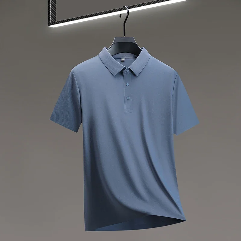 

Men Summer Stretch Ice Silk T-shirt Short Business Sleeve Polo Shirts Men Polo Shirt Men Casual Lapels Slim-Fitting Thin Top