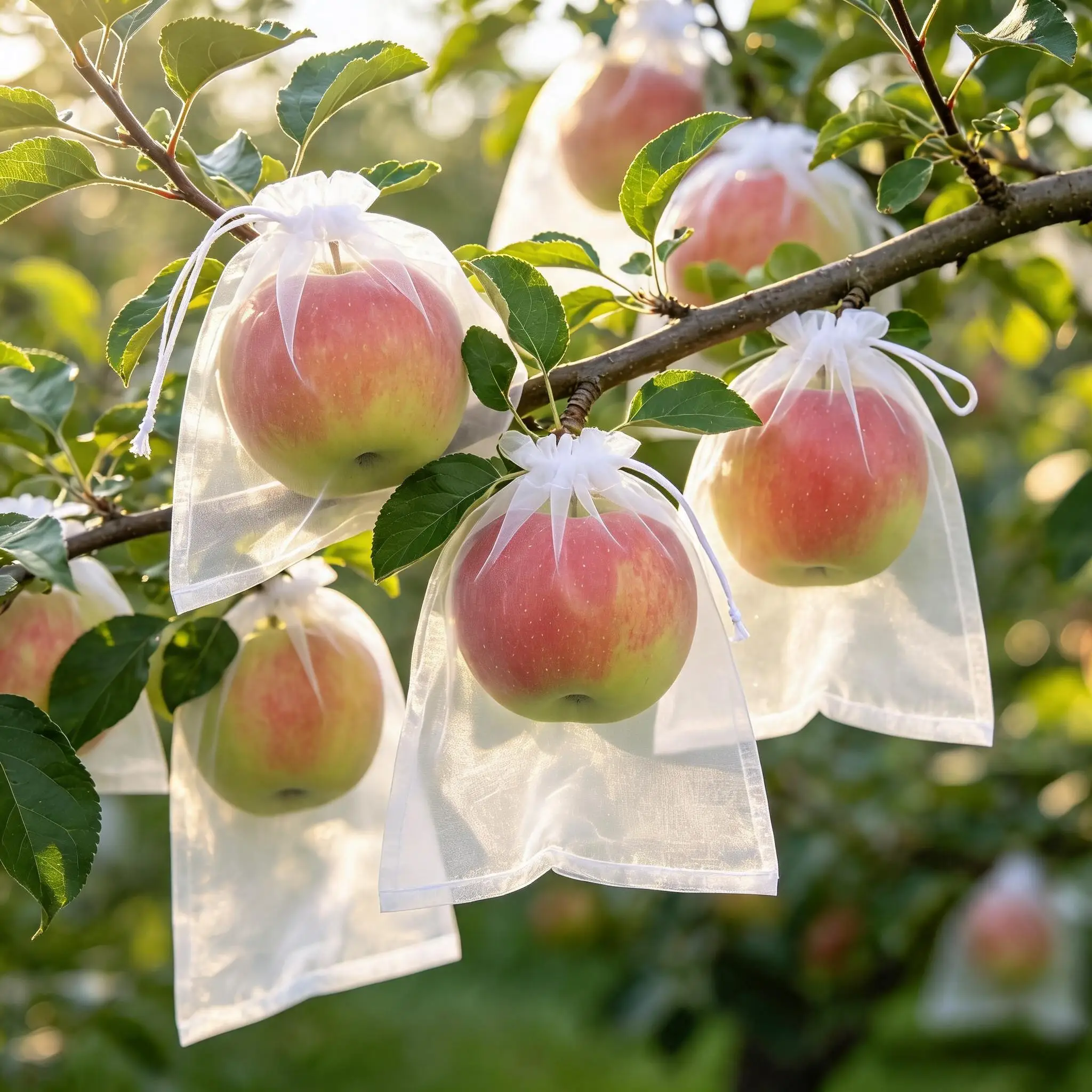 25pcs White Green Fruit Vegetable Dustproof Mesh Bags Grape Plant Protection Drawstring Pouches Garden Storage Netting Bags