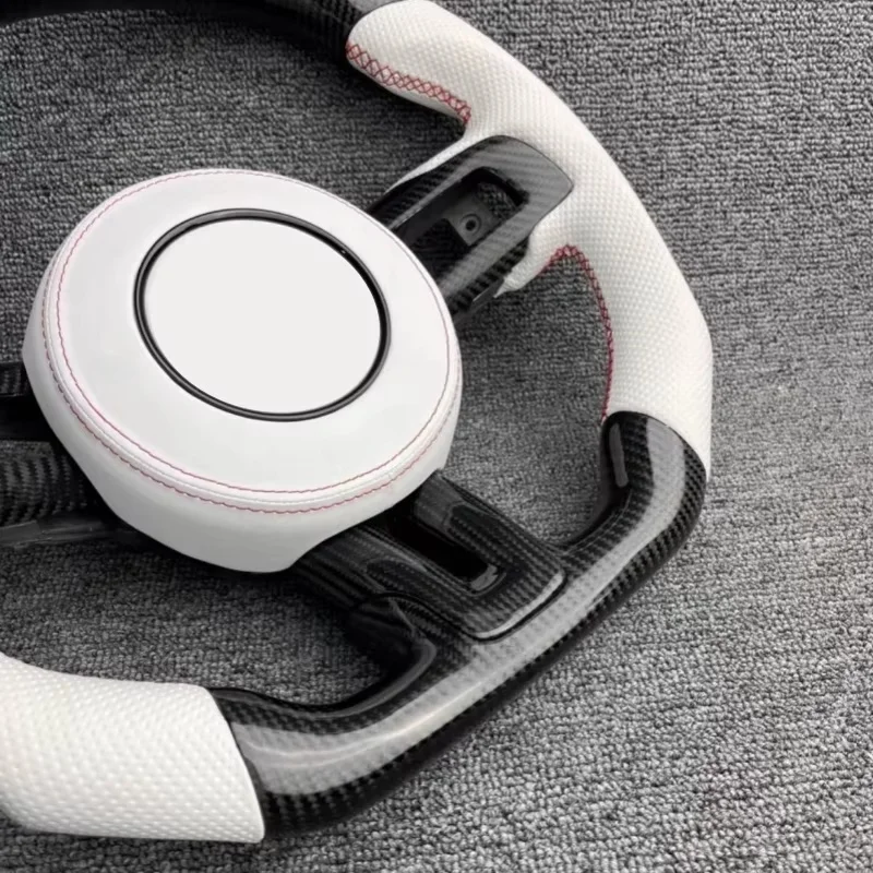 Real Carbon Fiber White Leather Carbon Fiber Steering Wheel For Ford Mustang GT 20s Shelby Car Steering Wheel