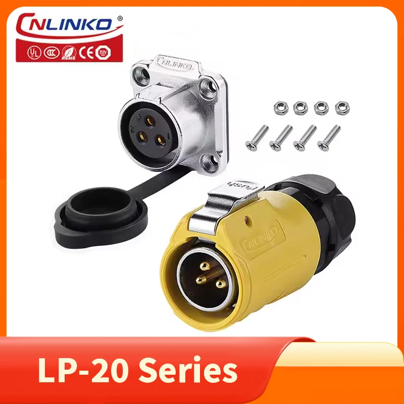 Cnlinko LP20 Waterproof 3Pin M20 Aviation Solder Quick Wiring Connectors for Visual Security Camera LED Lighting Power Adapter