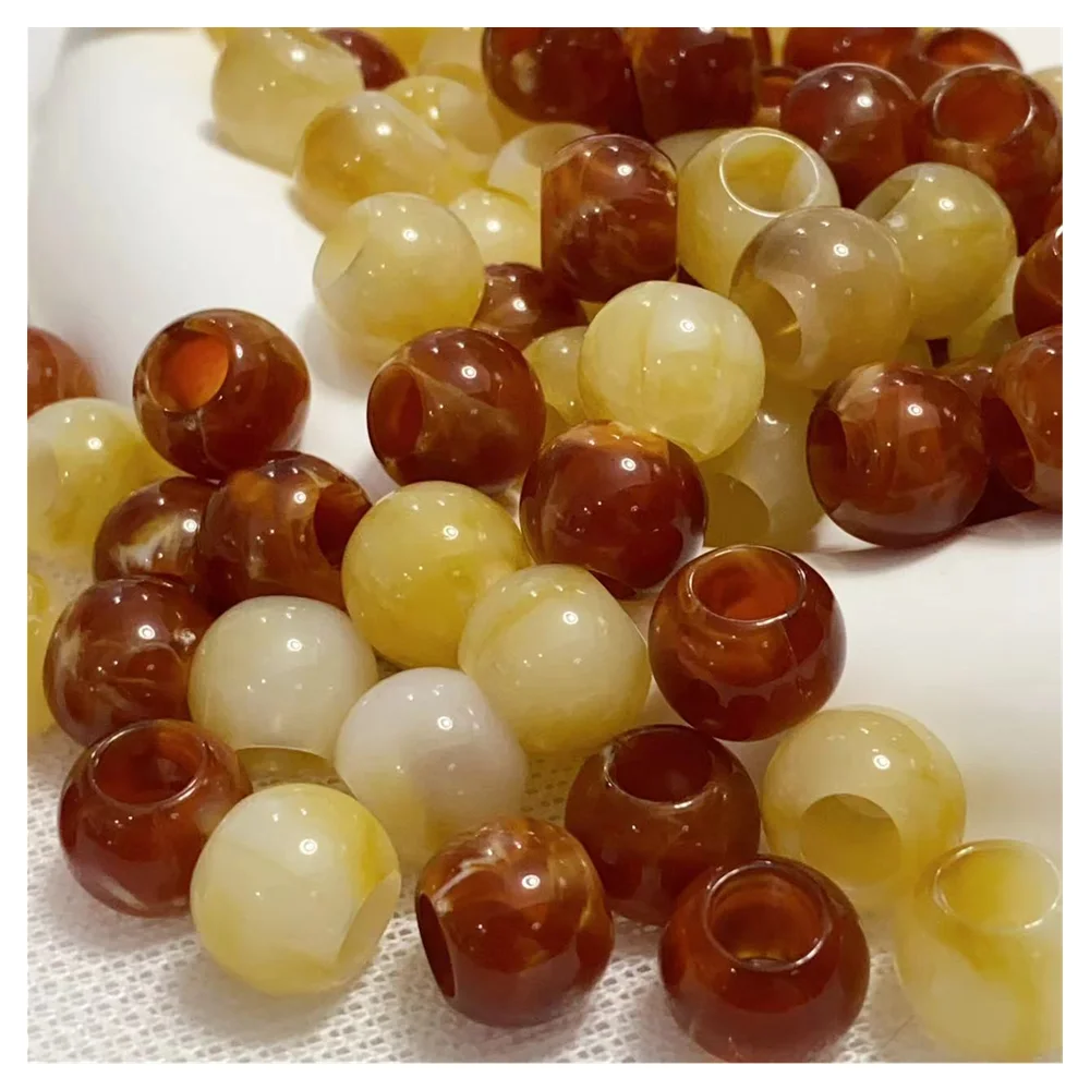 

20PCS 12mm DIY imitation agate large hole round beads beige/coffee two-color round beads bead spacer jewelry bracelet necklace
