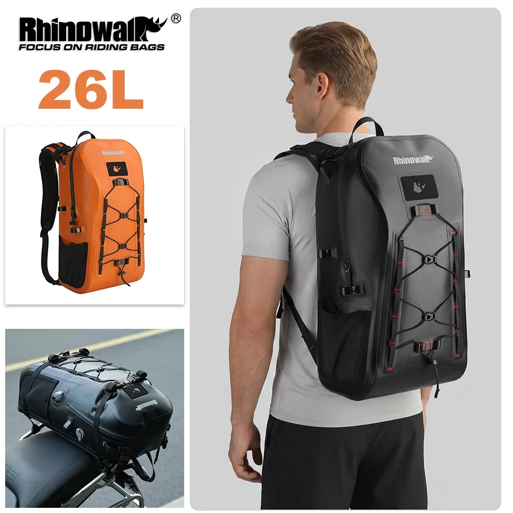 Rhinowalk Waterproof Motorcycle Tail Bag Backpack 26L With Laptop Pocket Helmet Holder Air Valve System Motorcycle Accessories