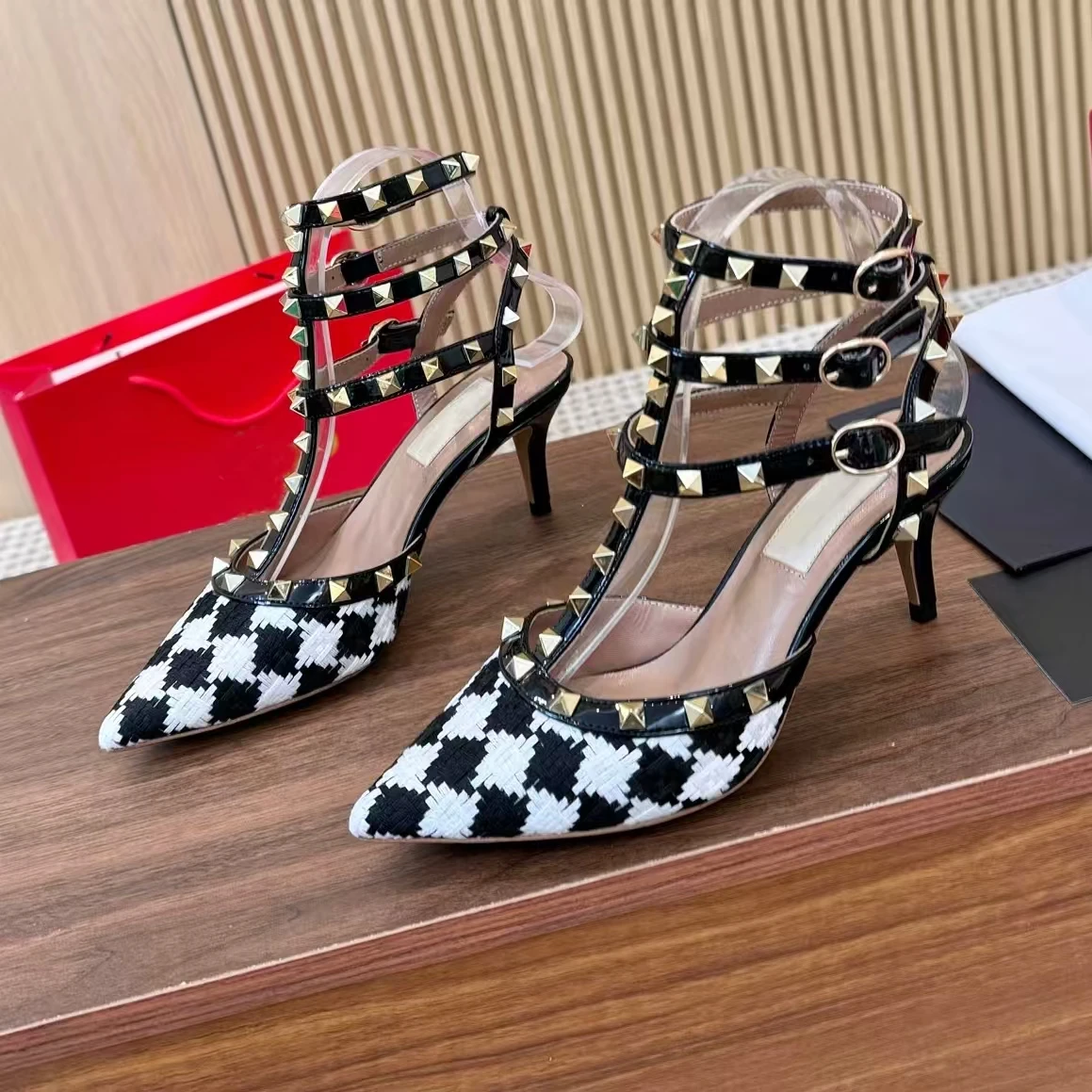 SHIYUNJIN Newest Summer Fabric Pointed-Toe High Heel Ankle-Strap Woman Sandals Stiletto Ladies High Heels Female Pumps Zapatos