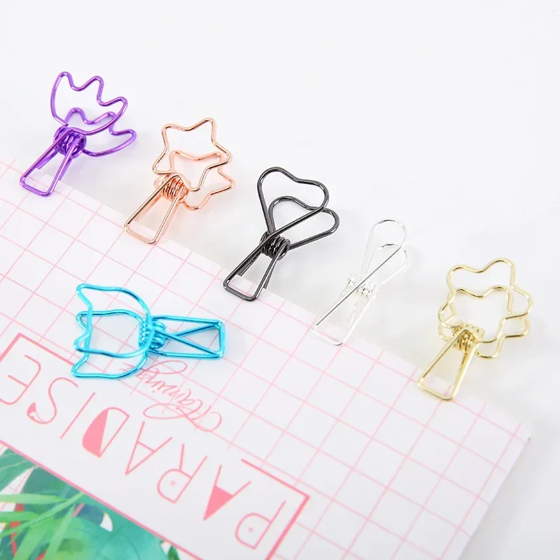 6Pcs Mini Delicate Metal Clips Creative Heart Star Cat Bear Style Clamp Paper File Organizer Clip School Office Supplies