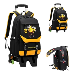 MINISO Pokemon Boys Six-Wheel Trolley School Bag Student Large-capacity Two-wheeled/Tall Stairs Climbing Tractor Cart Backpack