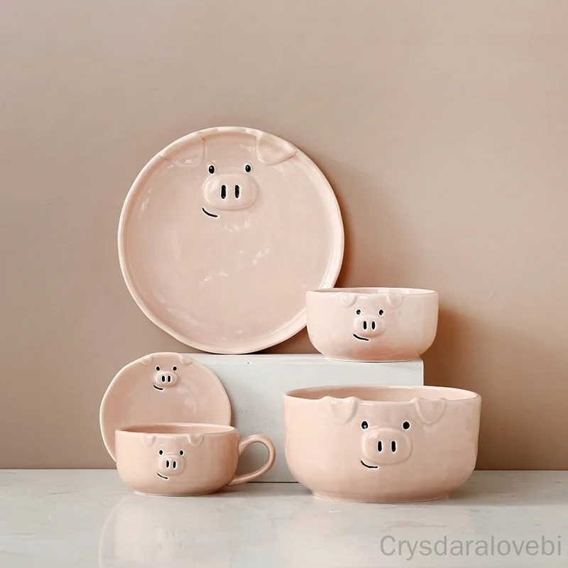 Cute Dinnerware Set Ceramic Japanese Style Cartoon Creative Personality Food for One Person Breakfast Plate Bowl Kitchenware