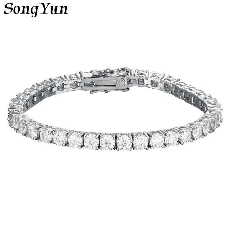 

SONGYUN Brand Jewelry 925 Sterling Silver Bracelet Moissanite Diamond Chain Tennis Bracelets 18K Gold Plated SYT Patent Bangles
