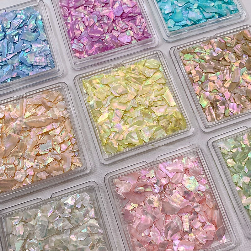 TG 1Box Aurora Shell Flakes Abalone Nails Charms Natural Irregular Slice Shell Stone Sequins Manicure Art Decoration Salon DIY