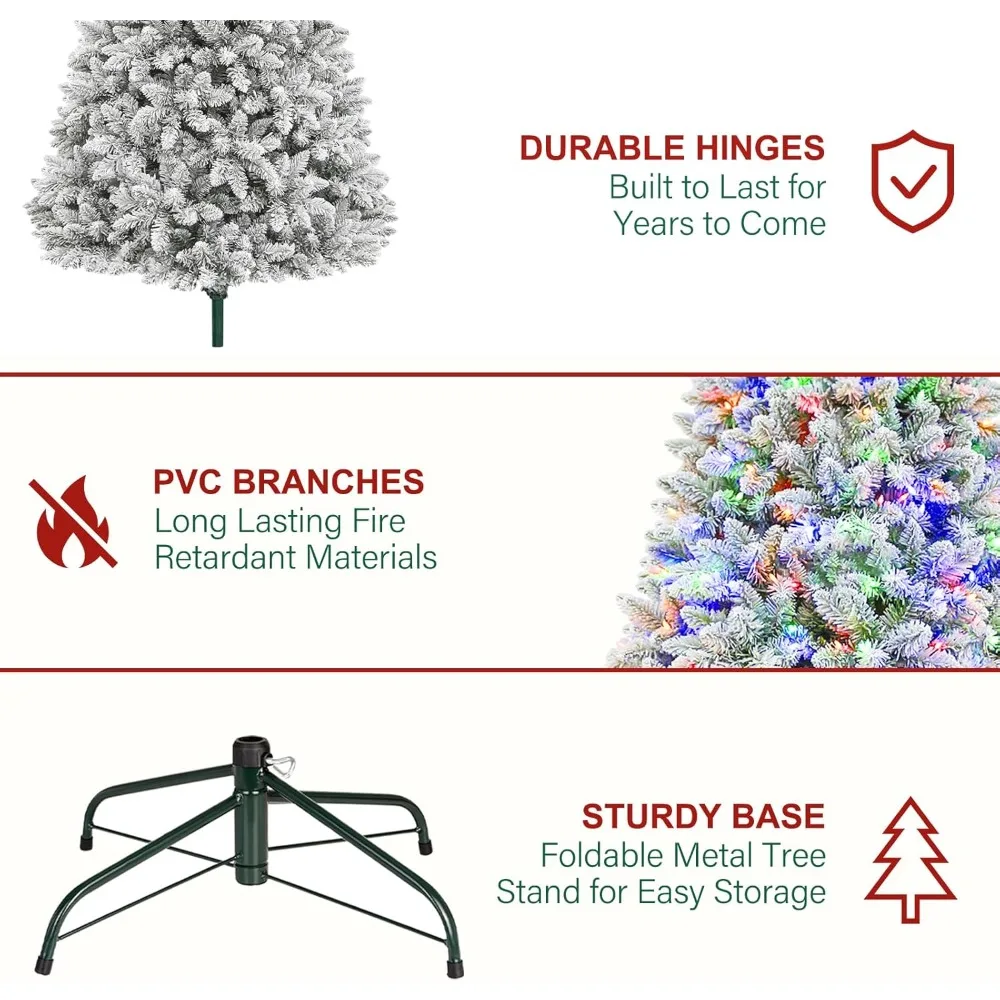 شجرة عيد الميلاد الاصطناعية المتدفقة بالثلج بطول 7.5 أقدام مع 450 مصباح LED متعدد الألوان، 10 أوضاع، 1446 نصائح، ديكور احتفالي مضاء مسبقًا #6