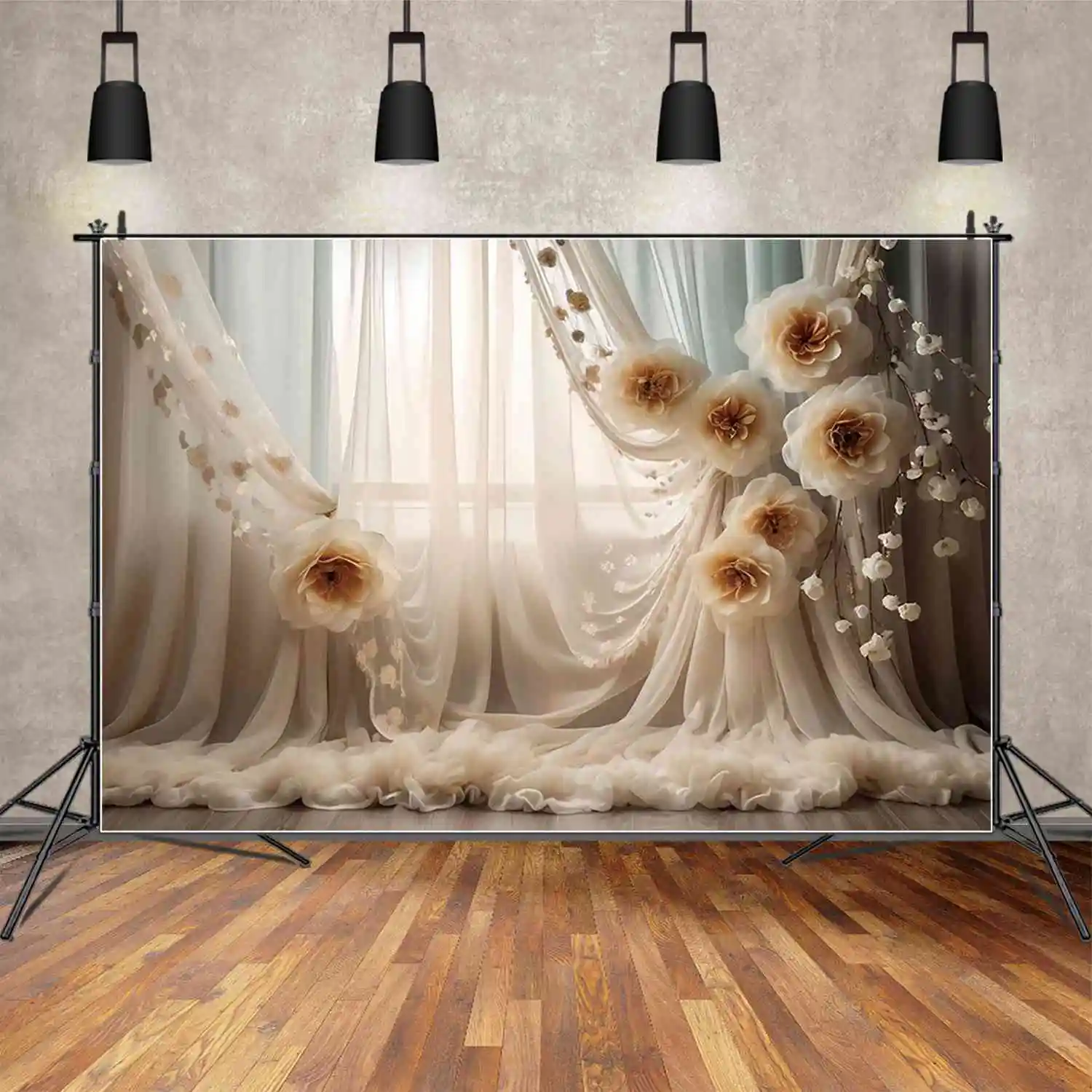 

MOON.QG Wedding Curtain Bohemian Style Backdrops Flowers Curtain Birthday Background Custom Party Decoration Photozone Props