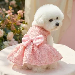 Dog Princess Dress Embroidered Flower Pet Pink Bowknot Princess Clothes Puppy Pet Spring Summer Dresses