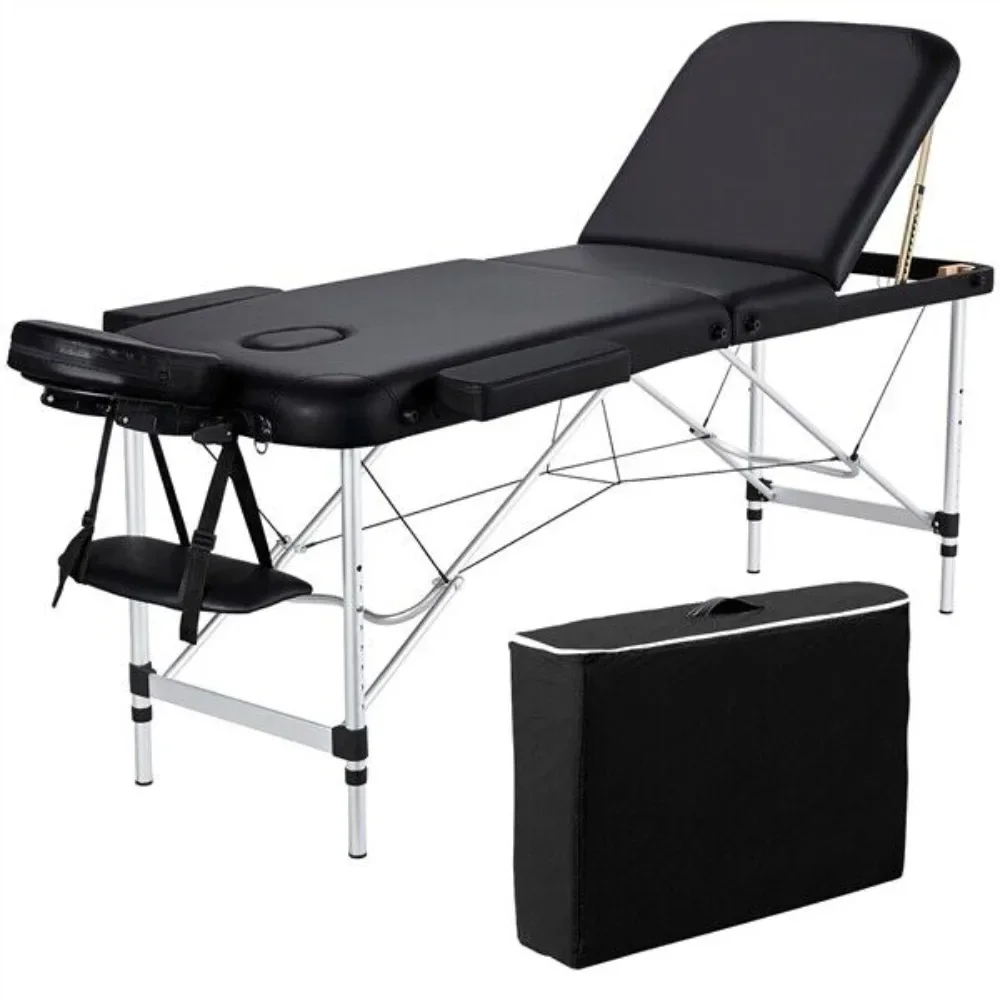 Table de massage professionnelle en aluminium, lit d'arrimage Portable réglable, 3 pliages